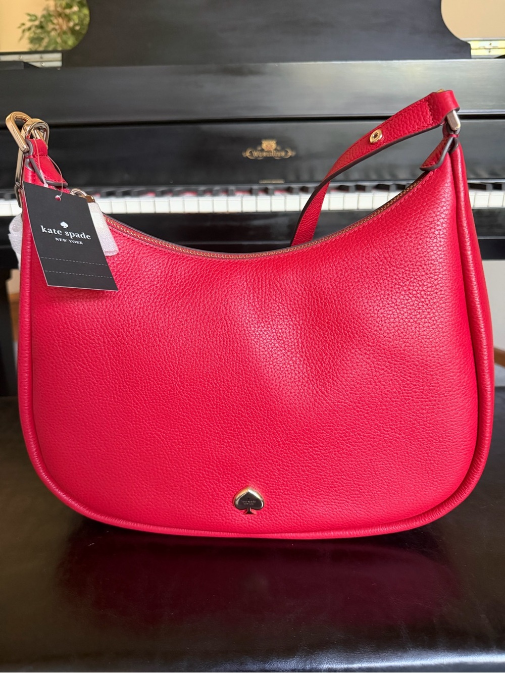 kate spade Red Pebbled Leather Shoulder Hobo